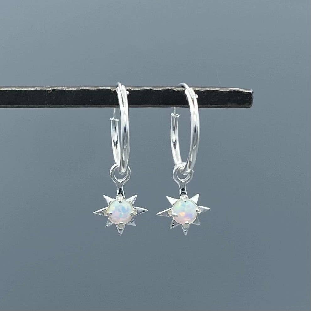 Opal Star Dangle Hoop Earrings