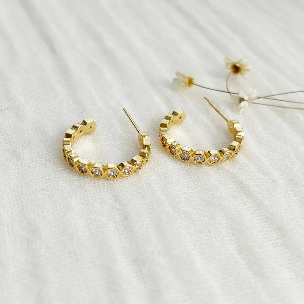 Gold Geometric Crystal Hoops
