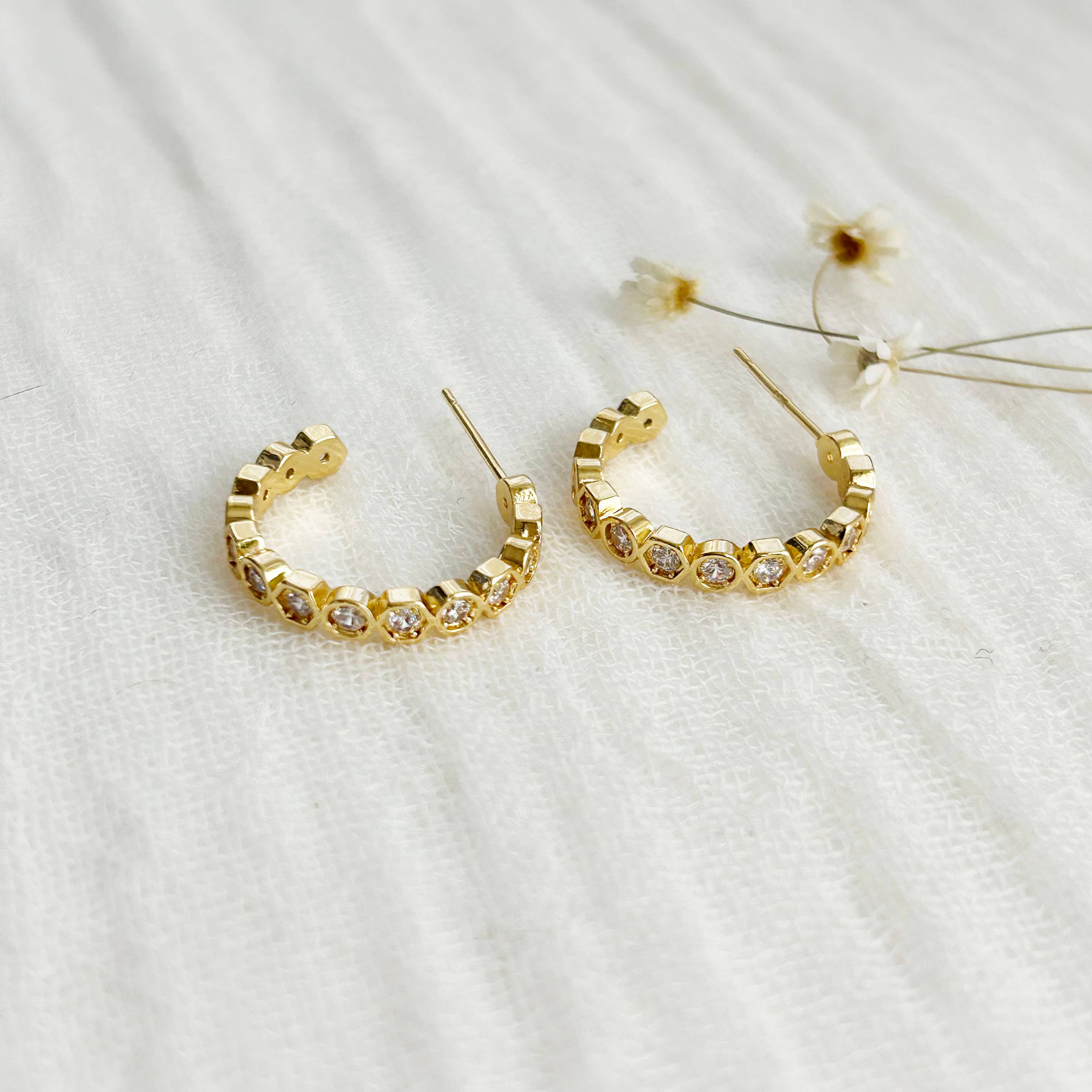 Gold Geometric Crystal Hoops