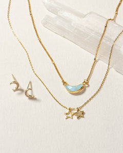 Moon and Stars Necklace Set|Aquamarine