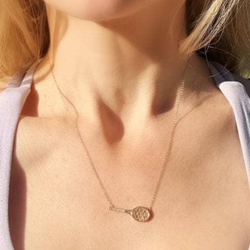 Diamond Tennis Racket Necklace | Sterling Silver