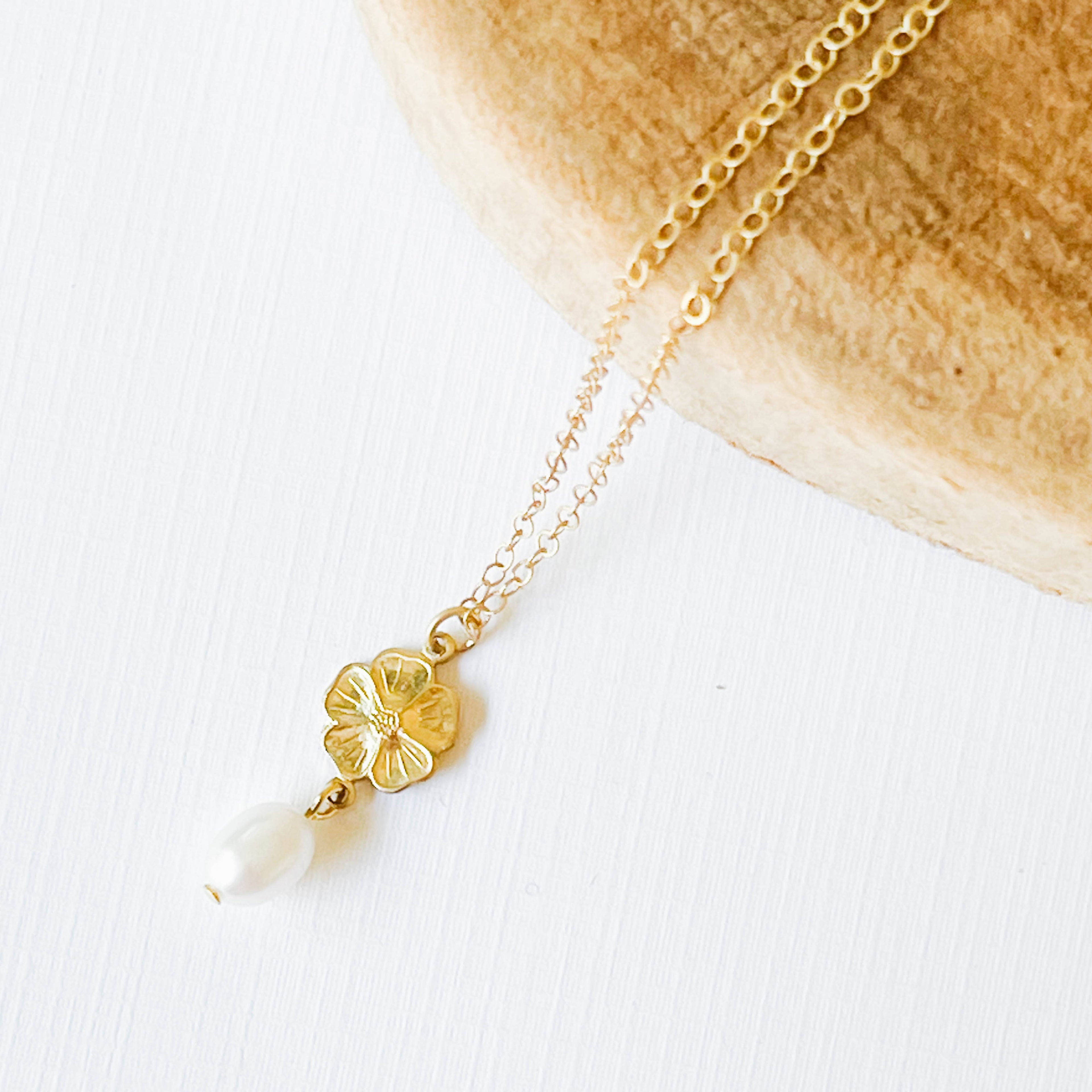 Gold Flower and Pearl Necklace