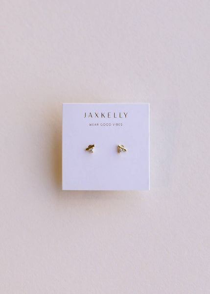 Stud Bar - White CZ  Gold Earrings