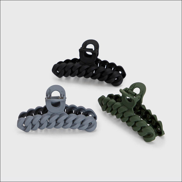 Chain Claw Clip 3pc Set - Black/Moss