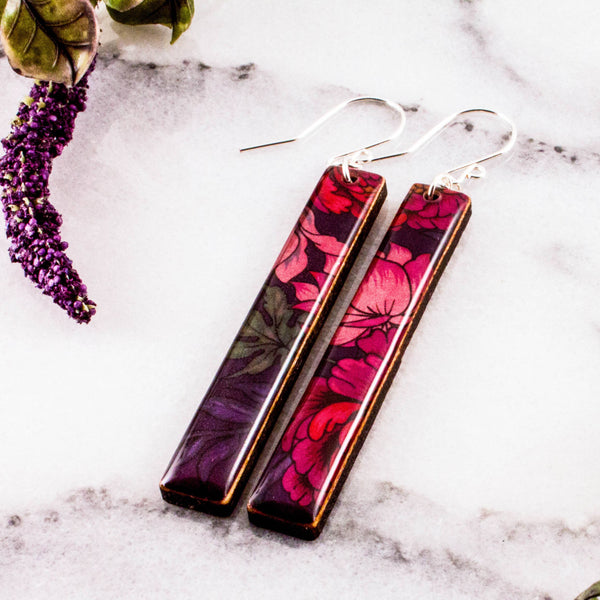 Purple Peony Bar Earrings