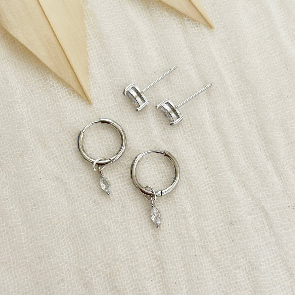 KARA | TOZER - Silver Marquise Hoop Stacking Set #4