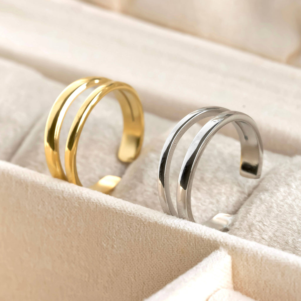 Blueyejewelry - Dainty Layered Open Ring - Stainless Steel Double Band Ring