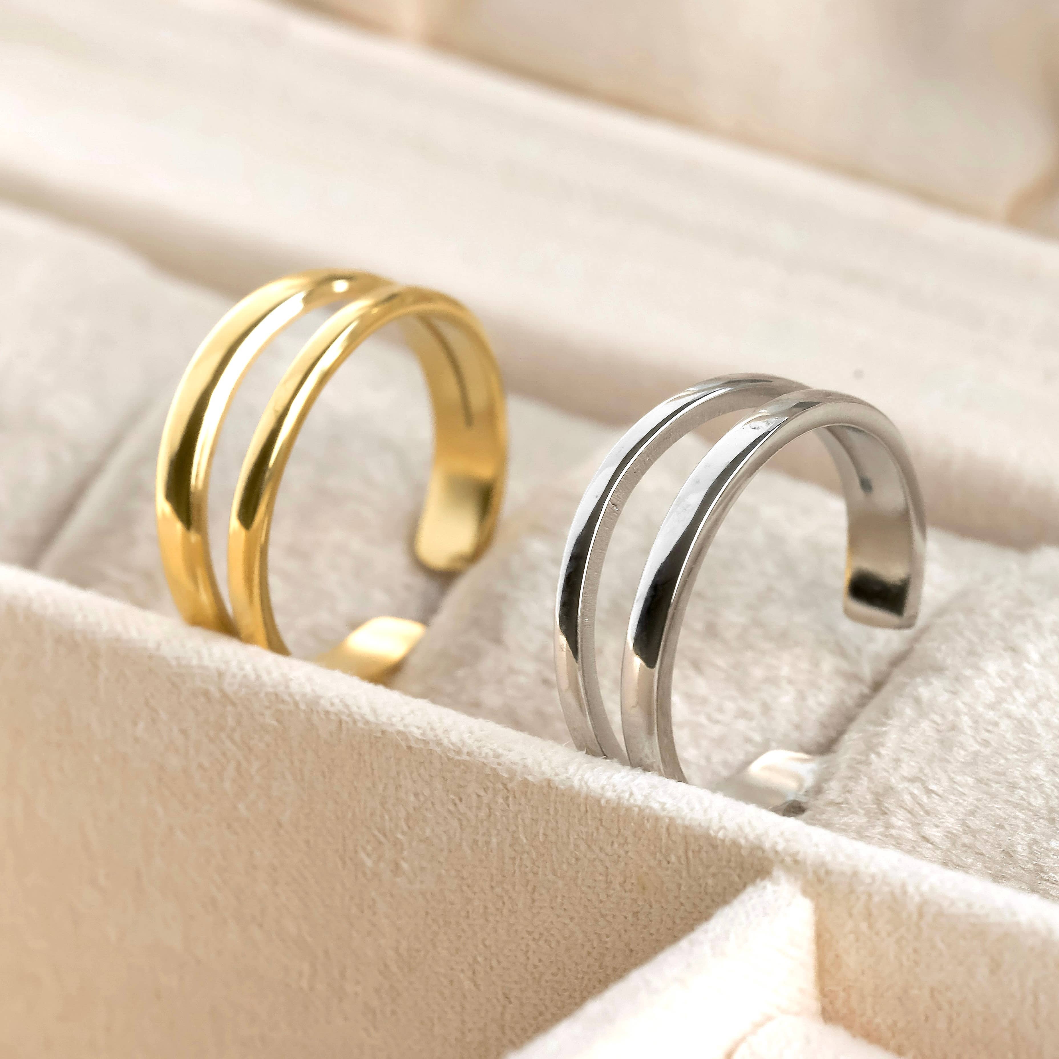 Blueyejewelry - Dainty Layered Open Ring - Stainless Steel Double Band Ring