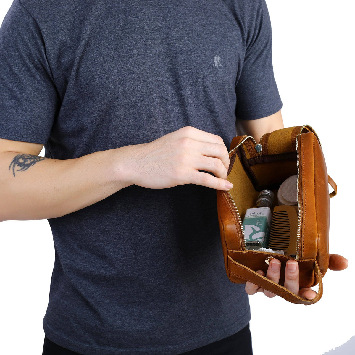 Leather Double Zipper Bag