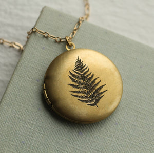 Engraved Botanical Gold Brass Locket