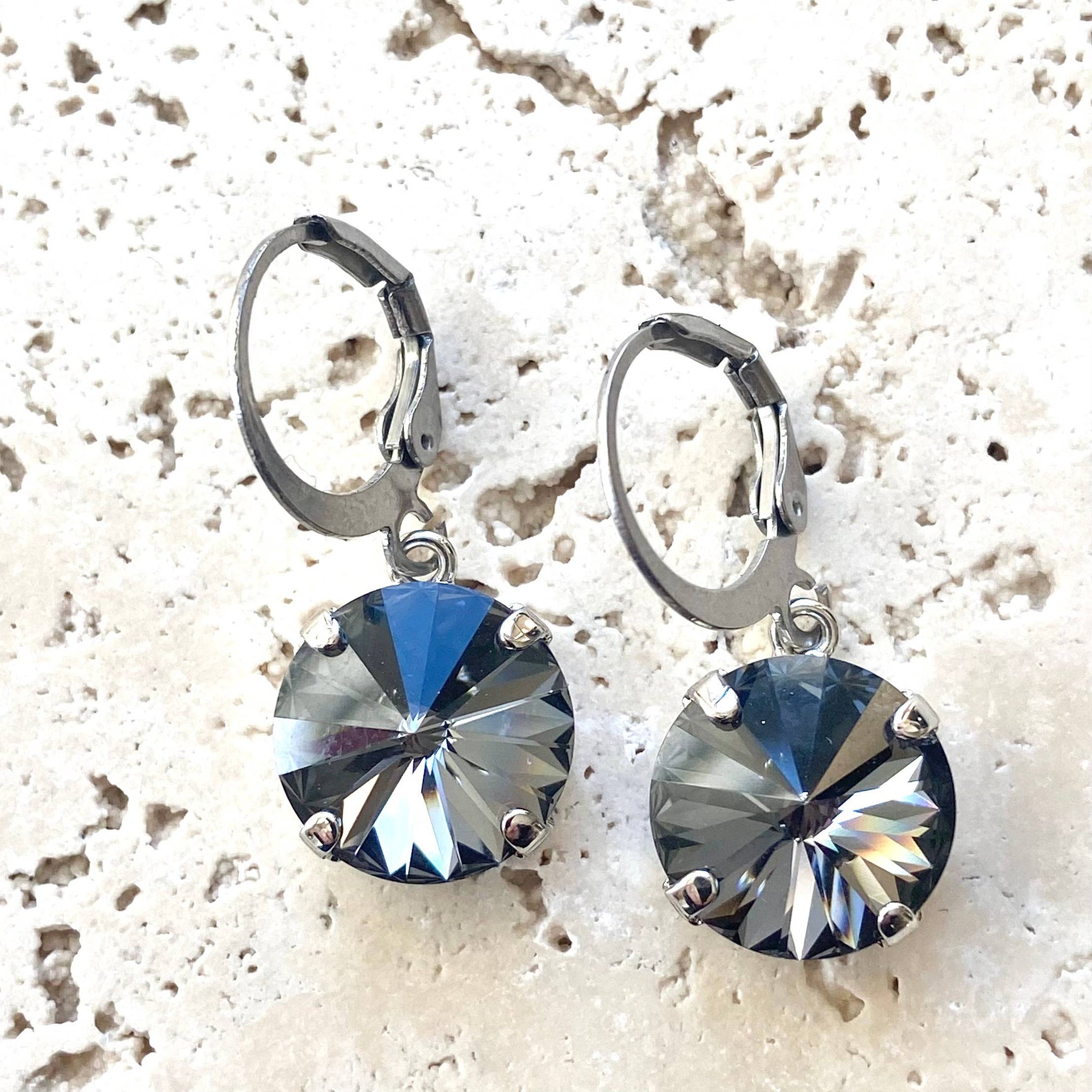 Silver night midnight crystal earrings