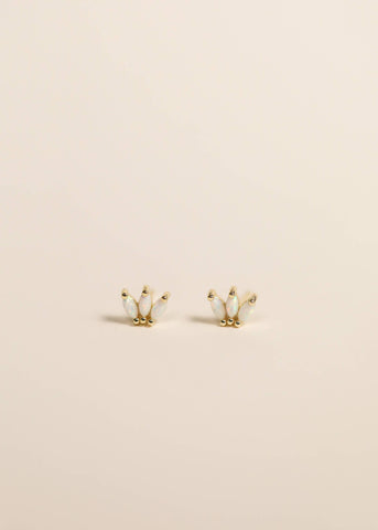 Opal Crown Stud Earrings | White
