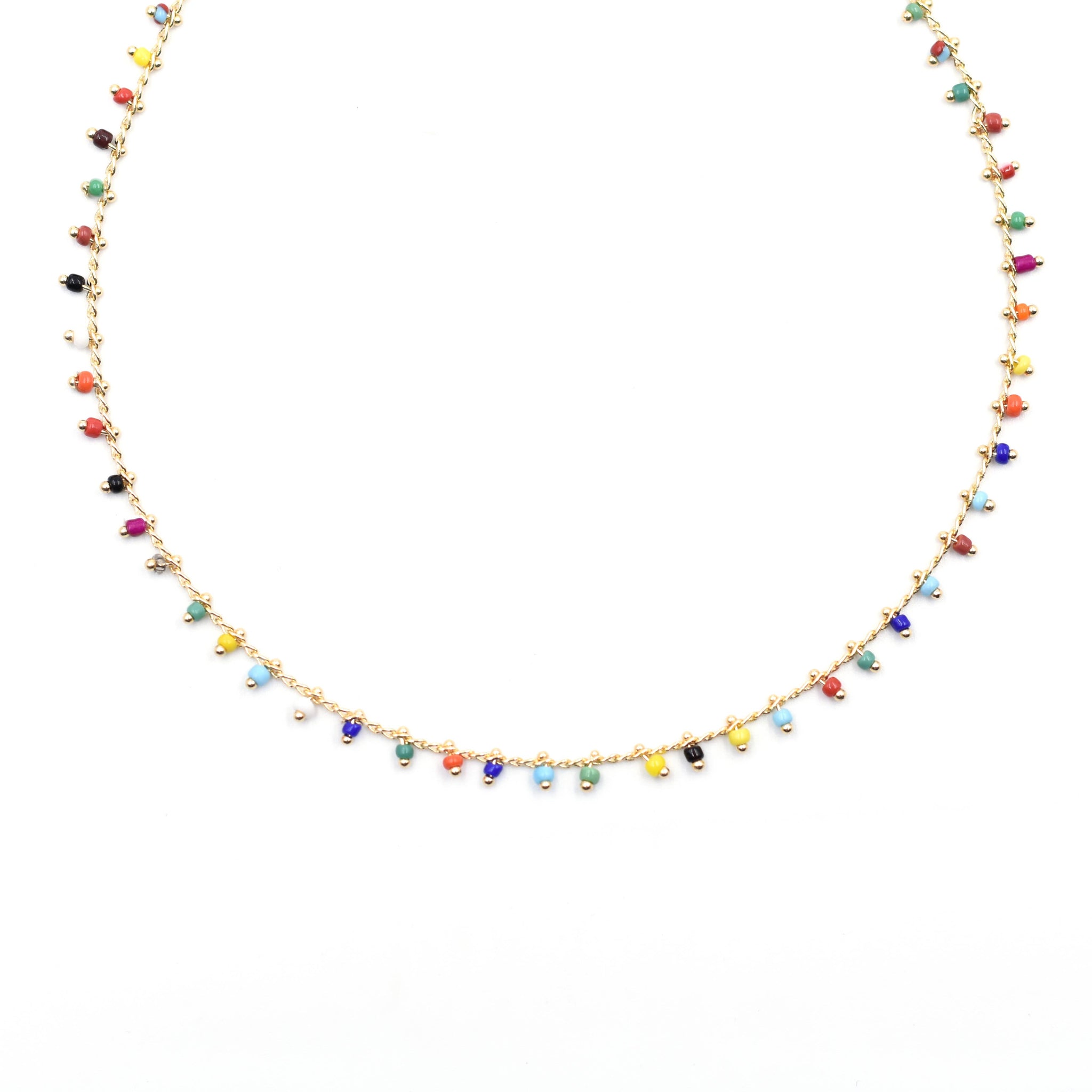 Bead Fringe Necklace| Rainbow Confetti/ Gold