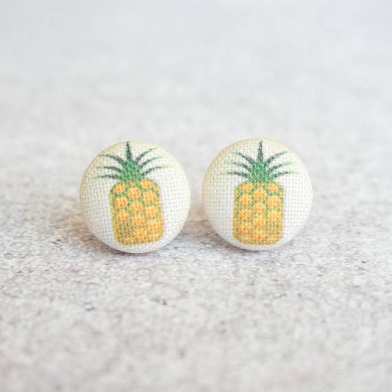 Pineapple Fabric Button Earrings