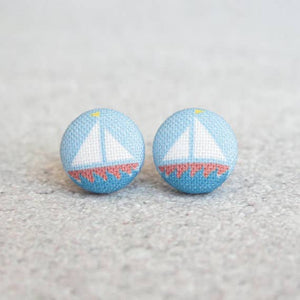 Rachel O's - Sailboat Fabric Button Earrings
