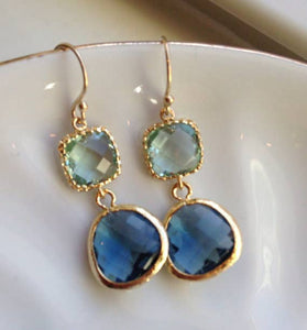 Sapphire Prasiolite Glass Earrings