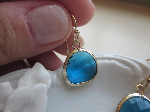 Sea Blue Earrings Gold Plated