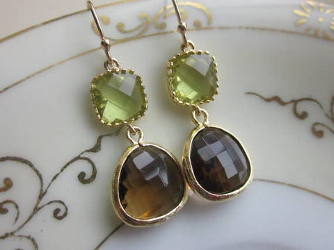Smoky Brown and Apple Green Earrings