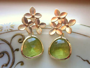 Apple Green Gold Cherry Blossom Earrings