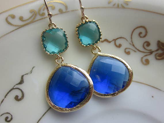 Large Cobalt Blue Earrings Gold