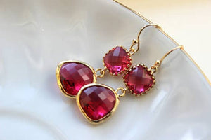 Fuchsia Pink Gold Earrings