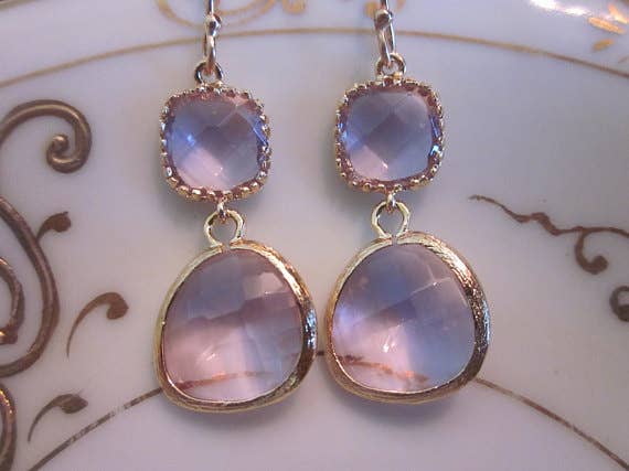 Lavender Gem Glass Earrings