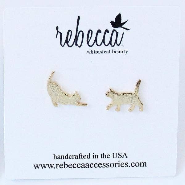 Stretching Cat Earrings | Gold