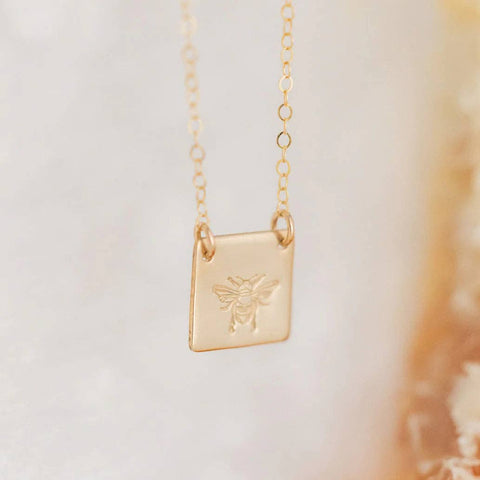 Honey Bee Square Necklace | Silver