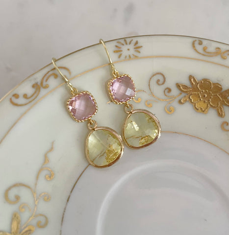 Pink and Yellow Citrine Earrings