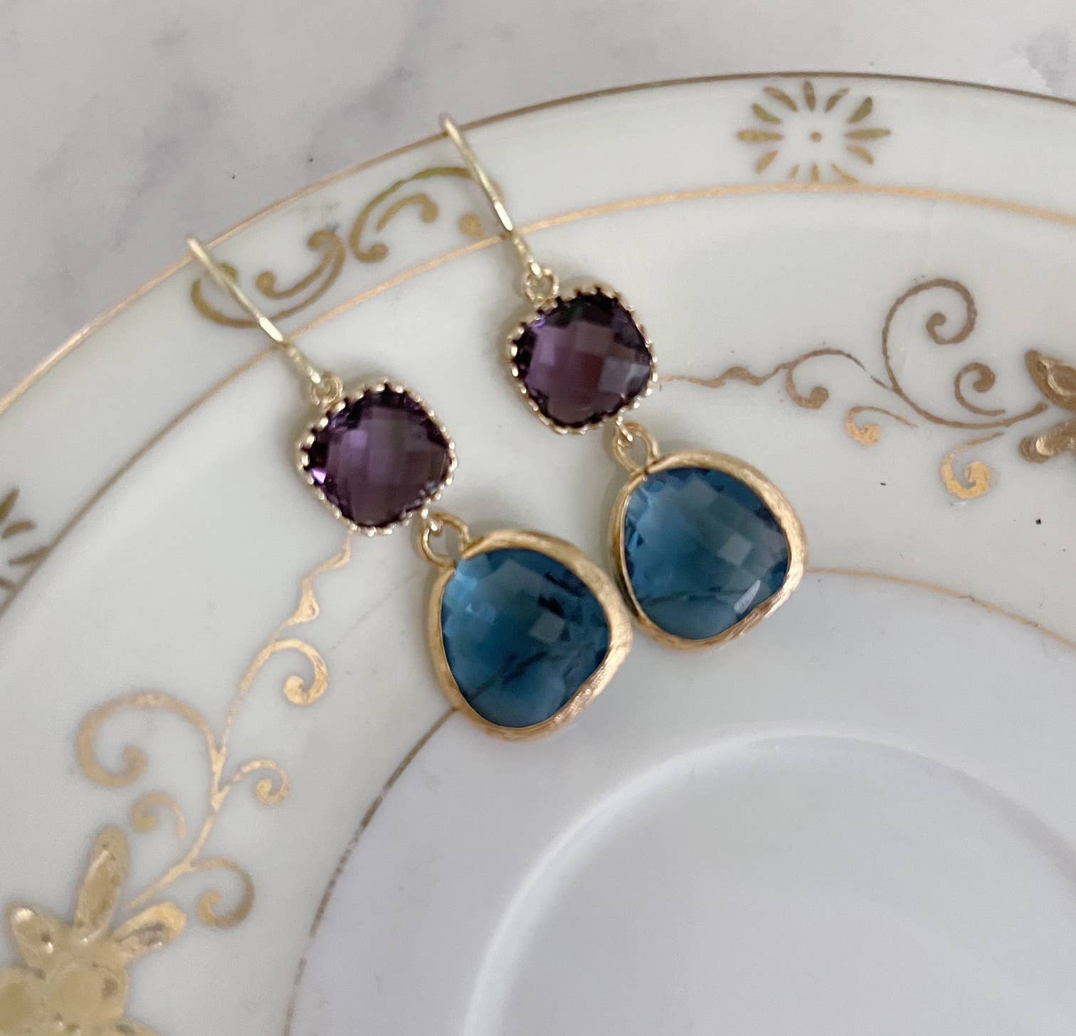 Amethyst Purple Sapphire Navy Earrings
