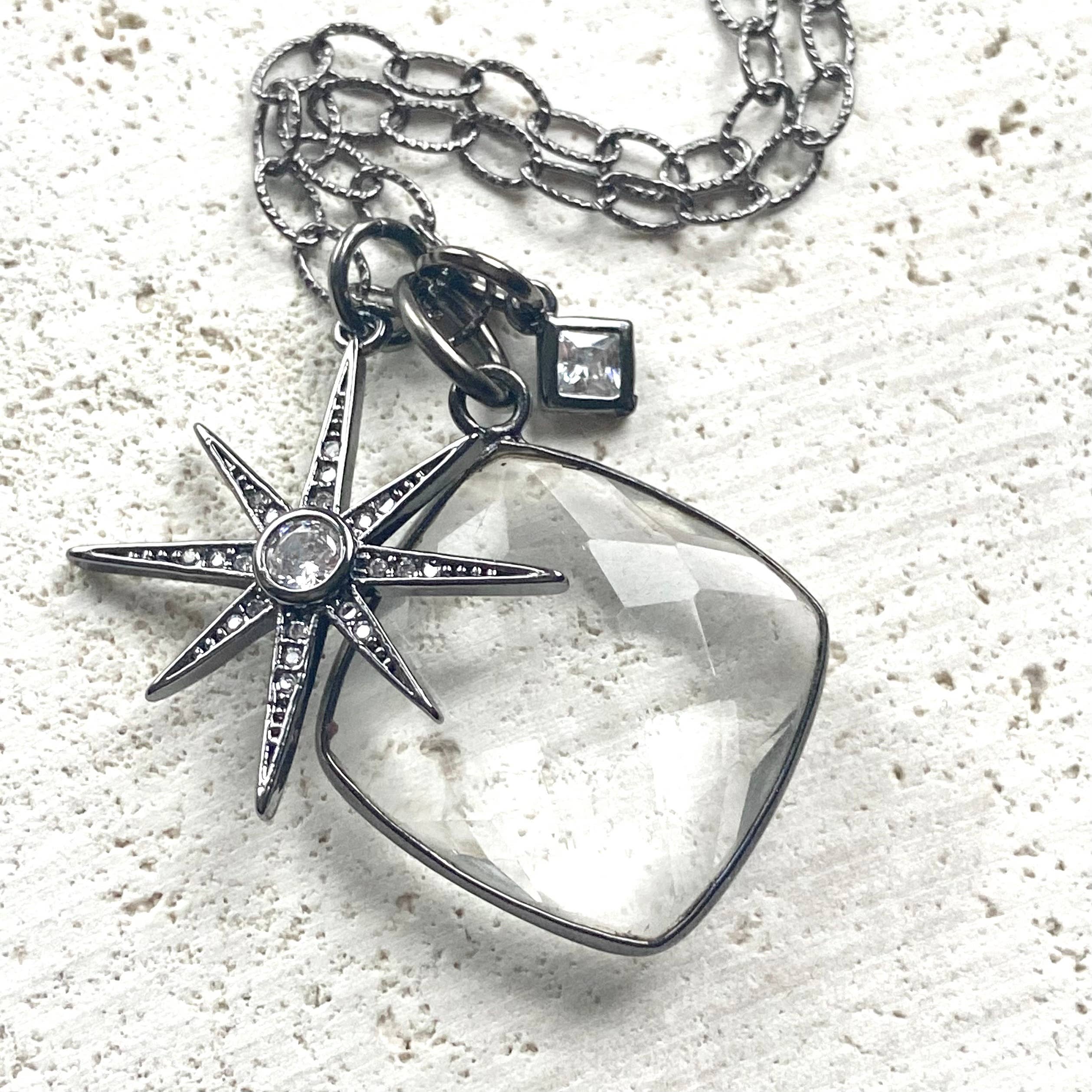 Crystal Cluster Necklace | Gunmetal Silver