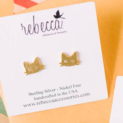 Cat Face Earrings | Gold