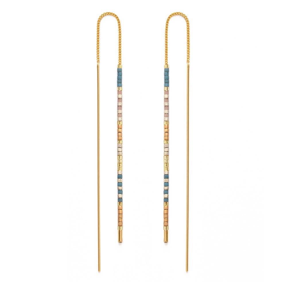 Miyuki Seed Bead Threader Earrings | Sky