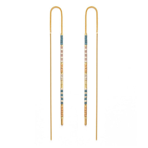 Miyuki Seed Bead Threader Earrings | Sky